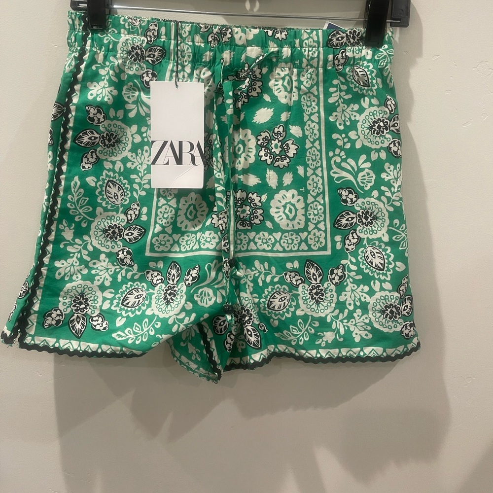 Zara kelly green paisley shorts XS summer festival - Picture 3 of 9